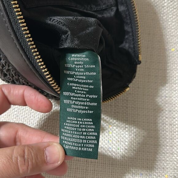 LRL Black Gold Tone Raffia Paper Straw Woven Faux Leather Clutch - Picture 8 of 8